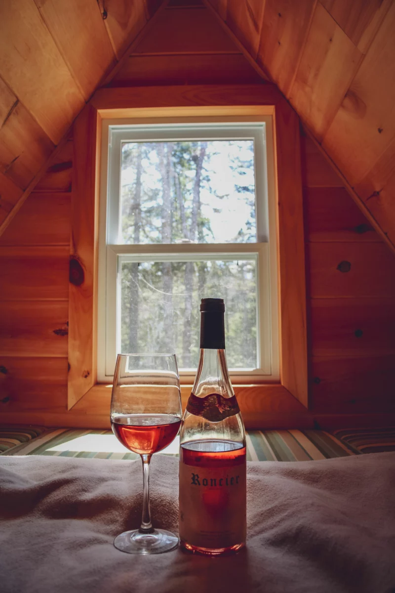 Verre de vin rosé et bouteille près d'une fenêtre, illustration des meilleurs rosés 2022