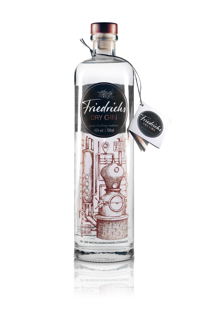 Bouteille de gin, raisins secs imbibés de spiritueux au genévrier